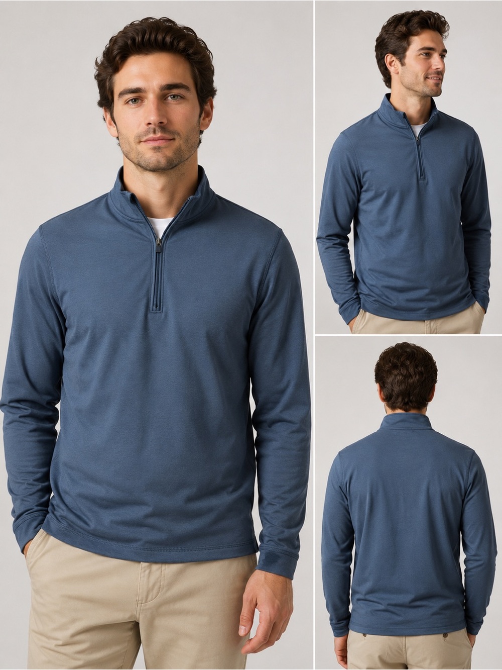 J. Crew Men's Performance Half Zip Slate Blue Grey NEW